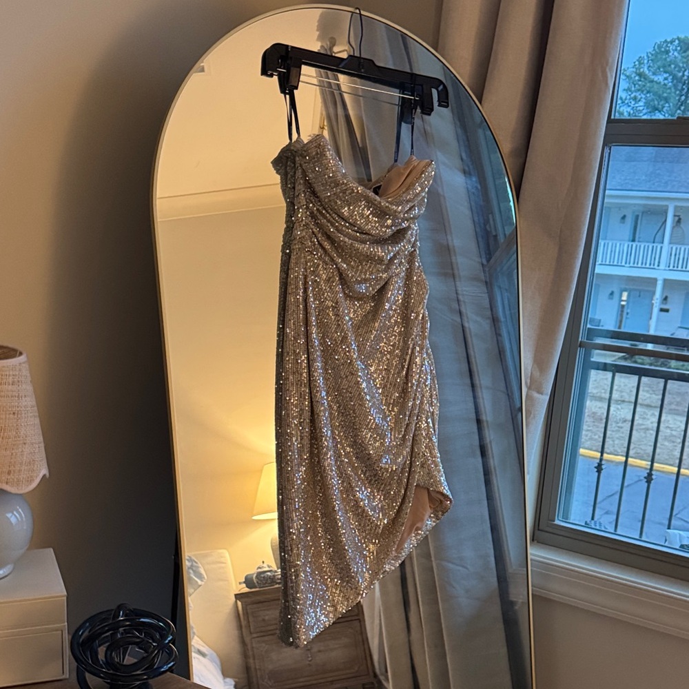Lavish Alice Shimmering Gold Asymmetrical Dress